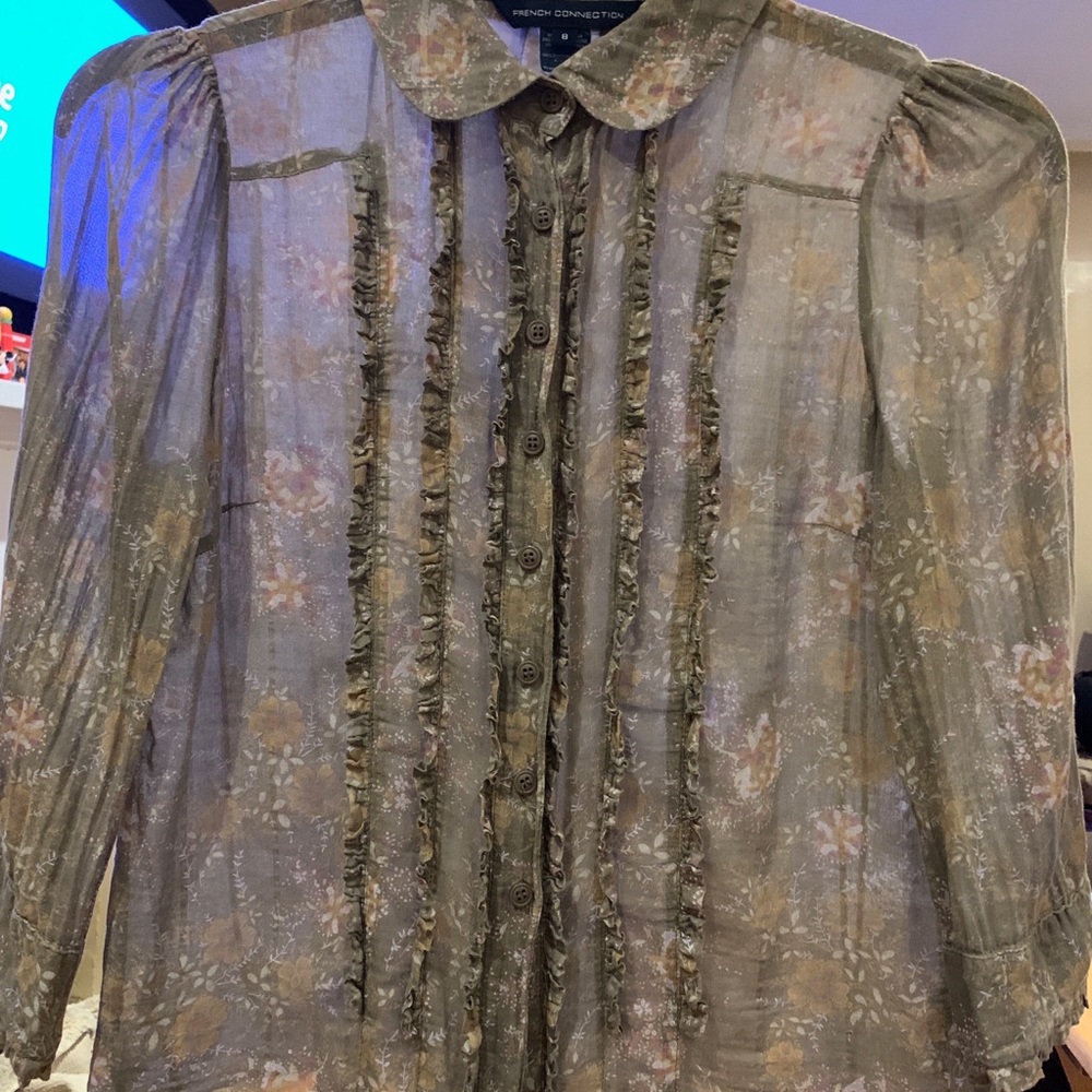 French Connection floral sheer button down shirt